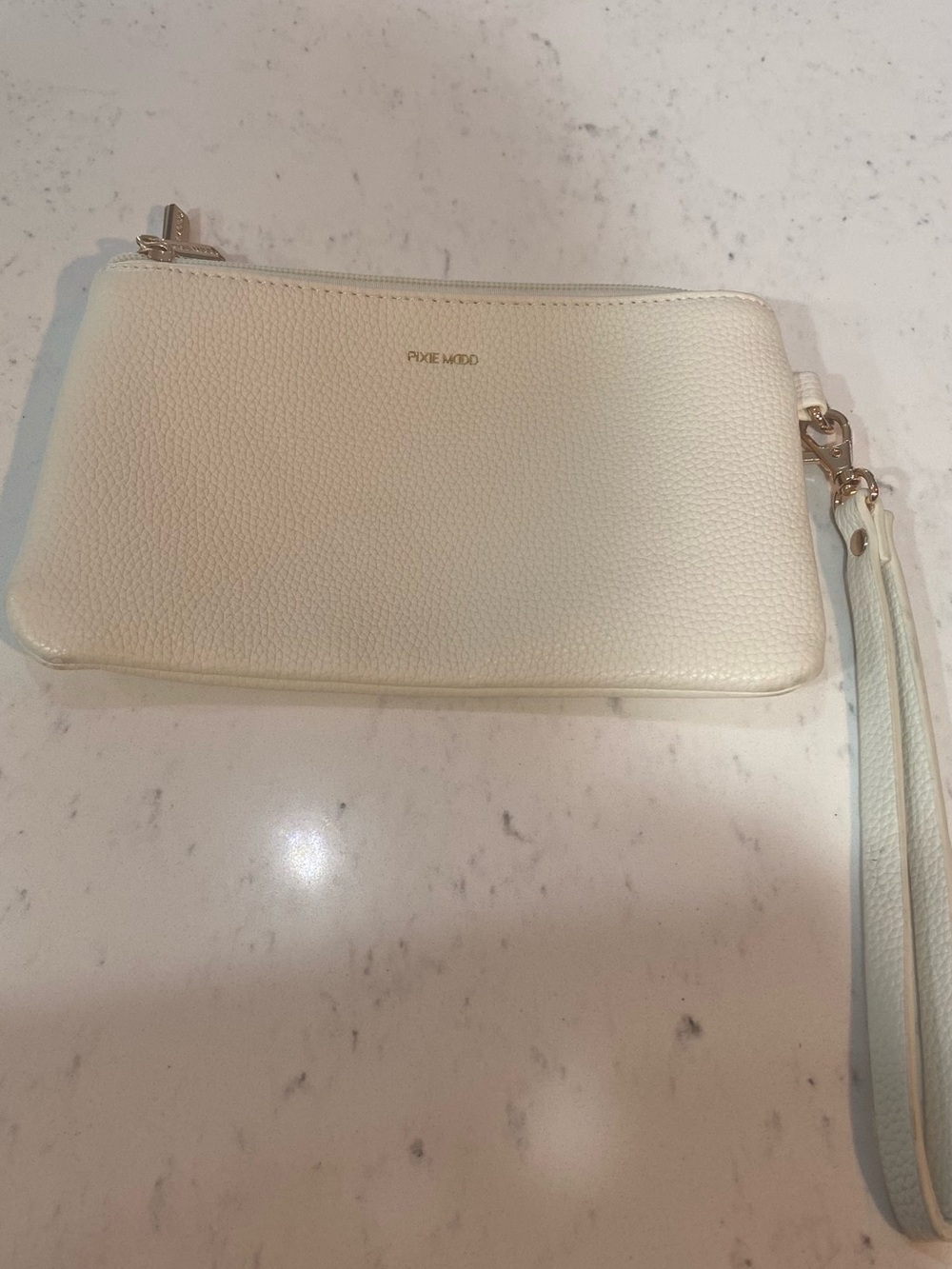 Pixie Mood Ivory Pebbled Leather Wristlet Clutch